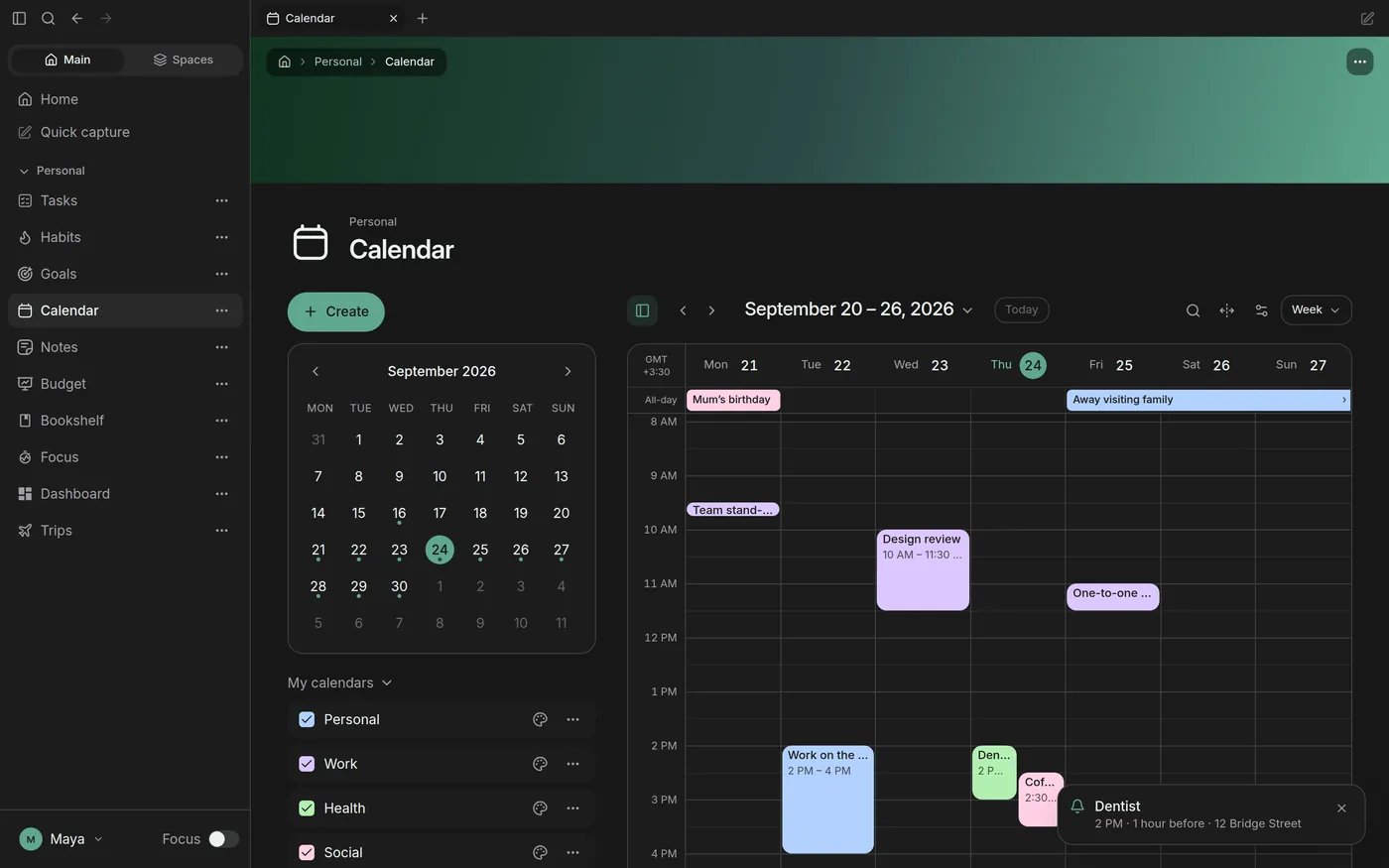 Lifey's week calendar with events